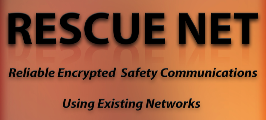 Orange square image that reads: RESCUE NET Reliable Encrypted safety Communications Using Existing Networks